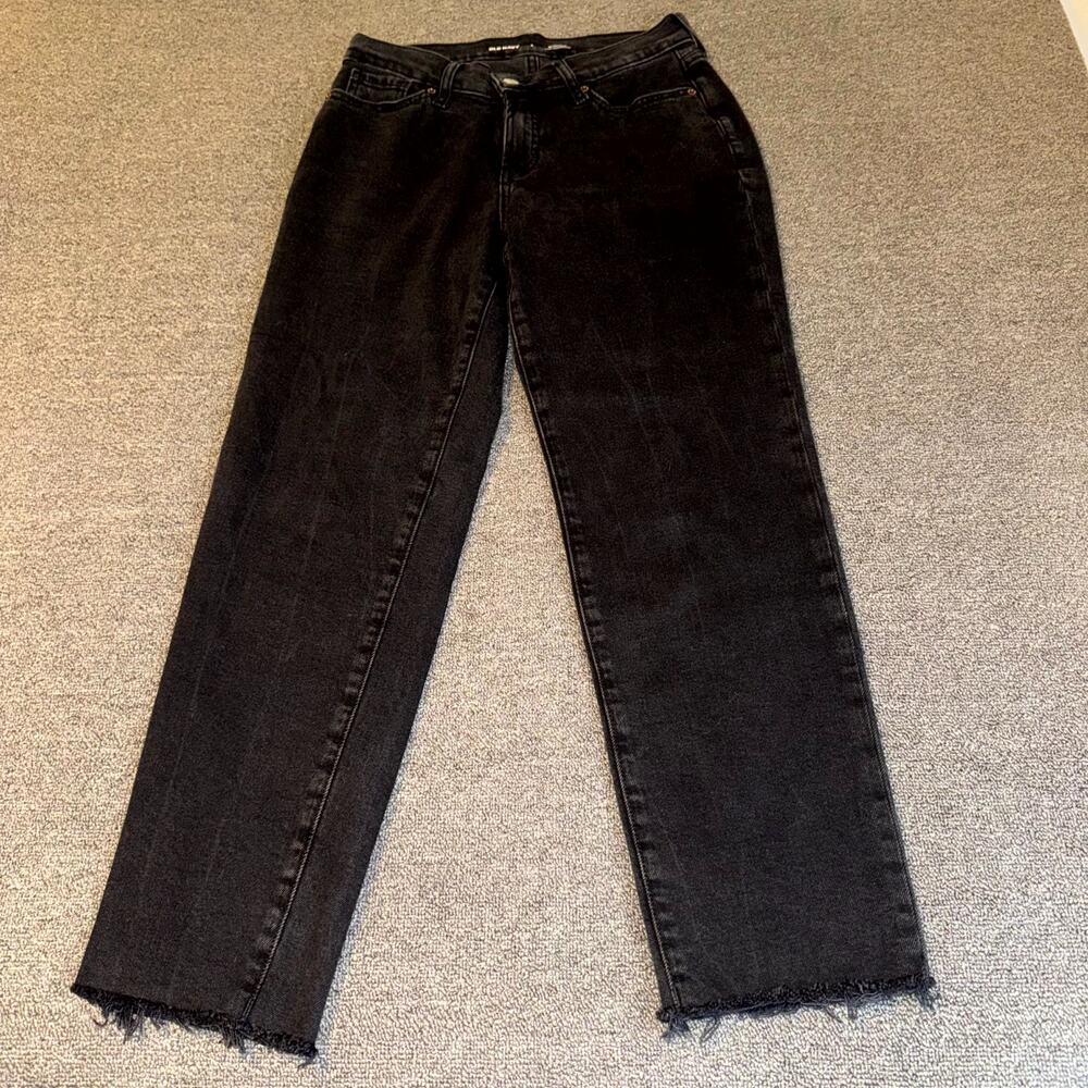 Old Navy Mid-Rise OG Straight Jeans Women’s 2 Black Denim Raw Hem Streetwear